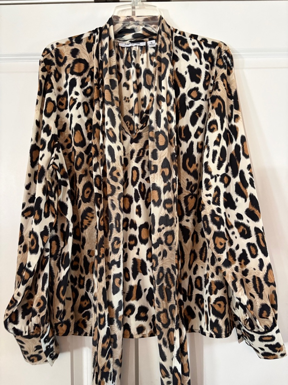 Joan Rivers Leopard Print Tie-Neck Blouse - Brown/Black/Cream